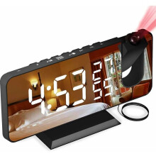 Projector Alarm Clock with Radio, Digital Clock, USB Alarm Clock Radio with Dual Alarms and 7 LED Mirror Screen (White Characters)