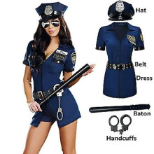 Modrý sexy policajný kostým, kompletná sada, dámsky policajný cosplay kostým, halloweensky outfit, šaty, strečové oblečenie (M)