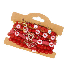Artistic Heart Pendant Bracelet Set Stackable Beaded-4