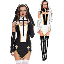 Sexy kostým mníšky, karneval, halloween, kostol, náboženský kláštor, cosplay, maškarné šaty (jedna veľkosť, čierna sada)