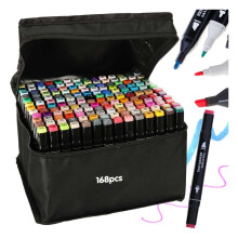168er-Pack Filzstifte mit Etui – Buntstifte, doppelseitige Stifte, mehrfarbig