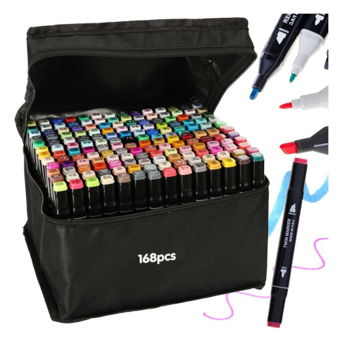 168-Pack Marker Pens with Case - Colored Pencils Double-Sided Pens_Multicolor/multicolor