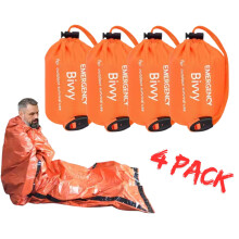 4er-Pack wasserdichte, thermische Notfall-Schlafsäcke für Outdoor-Aktivitäten, Camping, Überleben, Biwaksack, Orange/Orange