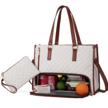 Sac à main et sac à lunch 2 en 1 - 15,6 pouces, sac à lunch isotherme, sac isotherme étanche, compatible avec les ordinateurs portables - Blanc