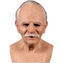 Halloween Old Man Mask, Old Man Headgear Realistic Silicone Mask Full Head Tricky Props-Xin_White Beard With Hair