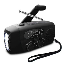 Crank radio with solar cells, flashlight and 2000mAh power bank SOS_Black/Black
