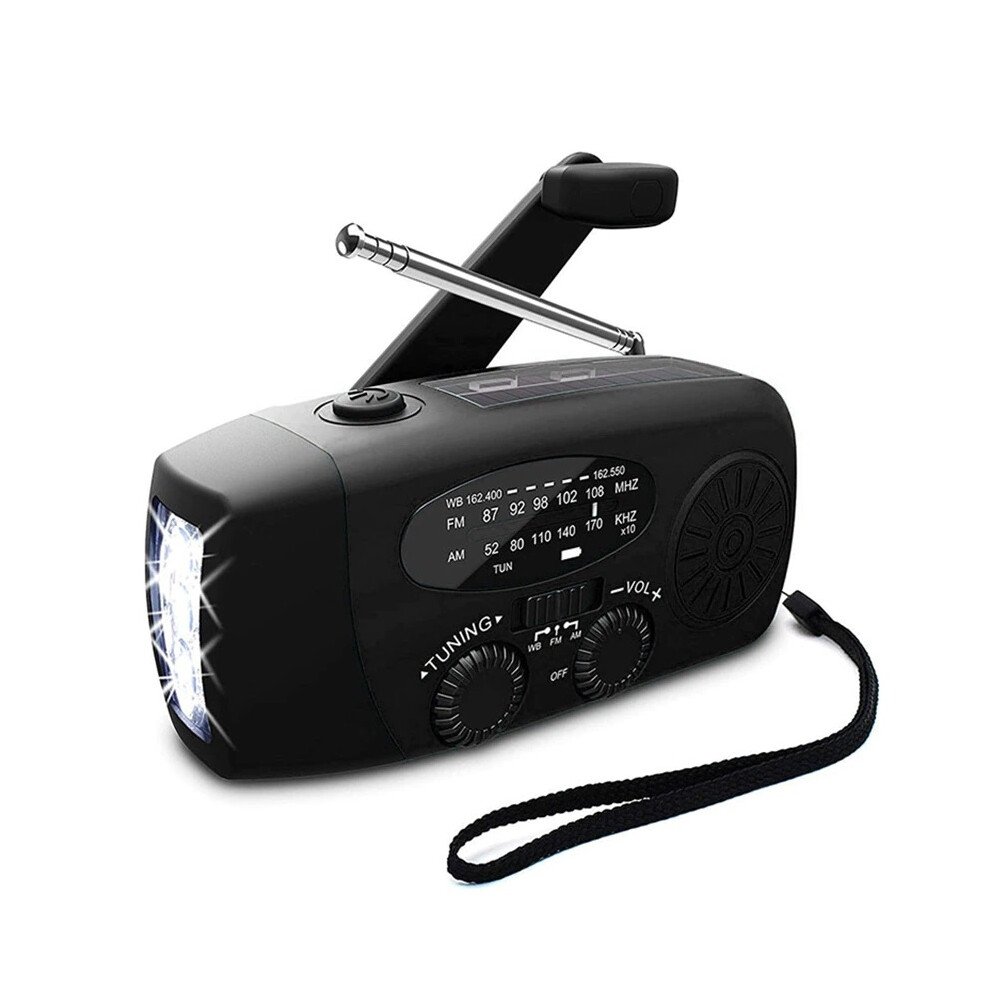 Crank Radio With Solar Cells, Flashlight And 2000Mah Power Bank Sos_black/ Black 6902344773180