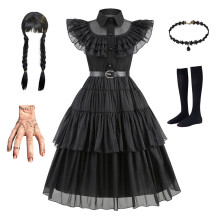 Musta cosplay-asu, joka on yhteensopiva tyttöjen kanssa, Halloween-asu, joka on yhteensopiva lasten kanssa, roolileikkiasu asusteilla, useita kokoja