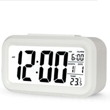 Digital alarm clock, battery operated alarm clock, night light, indoor era display, small digital clock with fun case (White)