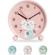 Educational Children's Alarm Clock - Day/Night, Children's Alarm Clock Silent Alarm Clock Travel Alarm Clock (Pink Cat)