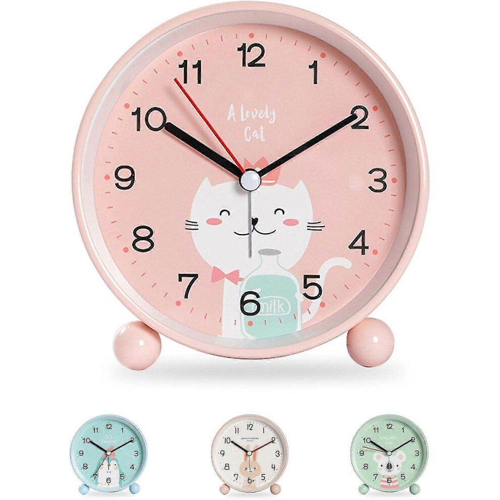 Educational Children's Alarm Clock - Day/Night, Children's Alarm Clock Silent Alarm Clock Travel Alarm Clock ( Cat) Pink