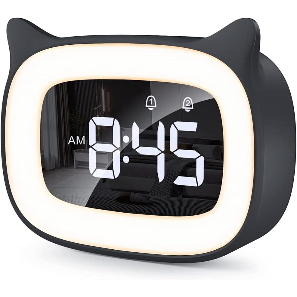 （Black）Educational Children's Alarm Clock, Led Night Lights, Black