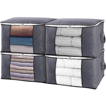 Large Clothes Storage Bag, 4-Pack Closet Organizers compatible Quilts, Blankets, Bedding, Foldable