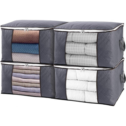 Large Clothes Storage Bag, 4-Pack Closet Organizers compatible Quilts, Blankets, Bedding, Foldable