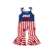 (0-6 Months, Red) Girls 4th of July Overalls Jumpsuit Sleeveless Star Stripe Print Suspender Flared Pants