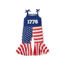 (2-3 Years, Blue) Girls 4th of July Overalls Jumpsuit Sleeveless Star Stripe Print Suspender Flared Pants