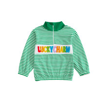 (12-18 Months, Green) Toddler Baby Spring Sweatshirt Loose Fit Striped Letter Embroidered Zip Up Mock Neck Long Sleeve Pullover Tops