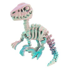 (mini, 2) Detailed 3D Printed Raptor Dinosaur Skeleton Figurine with Flexible Joints, Multicolor Display
