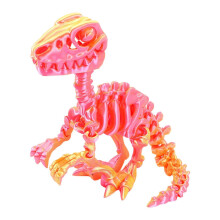 (mini, 14) Detailed 3D Printed Raptor Dinosaur Skeleton Figurine with Flexible Joints, Multicolor Display