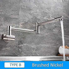 (B-Brushed Nickel) Quyanre Chrome Nickel Black Brass Pot Filler Tap Wall Mounted Kitchen Faucet