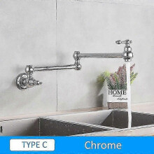 (C-Chrome) Quyanre Chrome Nickel Black Brass Pot Filler Tap Wall Mounted Kitchen Faucet