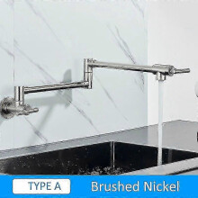 (A-Brushed Nickel) Quyanre Chrome Nickel Black Brass Pot Filler Tap Wall Mounted Kitchen Faucet