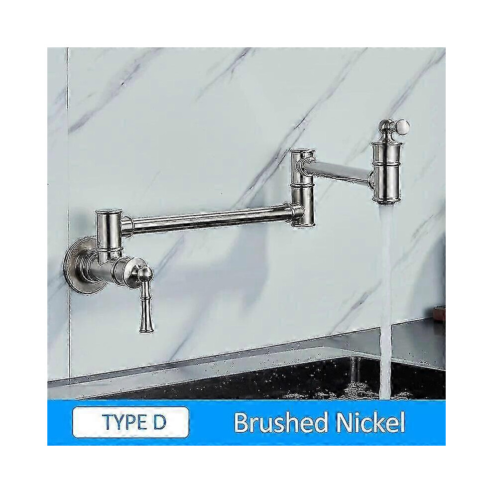 (D-Brushed Nickel) Quyanre Chrome Nickel Black Brass Pot Filler Tap Wall Mounted Kitchen Faucet 5996097227015
