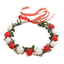 (Milky white red) Blumenkranz für Damen zur Hochzeit