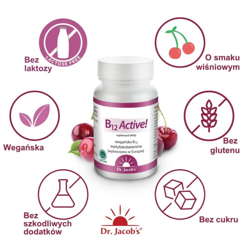 Dr Jacobs Dr. Jacob's B12 ACTIVE metylokobalamina methylcobalamin VEGAN 120x tbas 1