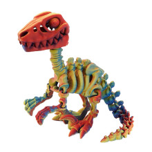 (pro, 1) Detailed 3D Printed Raptor Dinosaur Skeleton Figurine with Flexible Joints, Multicolor Display