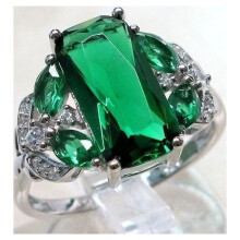 Green Ruby and Sapphire Ring in Sterling Silver Size 8