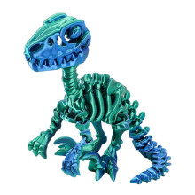 (pro, 10) Detailed 3D Printed Raptor Dinosaur Skeleton Figurine with Flexible Joints, Multicolor Display