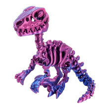 (mini, 9) Detailed 3D Printed Raptor Dinosaur Skeleton Figurine with Flexible Joints, Multicolor Display