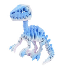 (mini, 3) Detailed 3D Printed Raptor Dinosaur Skeleton Figurine with Flexible Joints, Multicolor Display