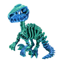 (mini, 10) Detailed 3D Printed Raptor Dinosaur Skeleton Figurine with Flexible Joints, Multicolor Display