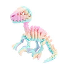 (pro, 6) Detailed 3D Printed Raptor Dinosaur Skeleton Figurine with Flexible Joints, Multicolor Display