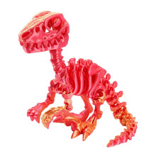 (pro, 11) Detailed 3D Printed Raptor Dinosaur Skeleton Figurine with Flexible Joints, Multicolor Display