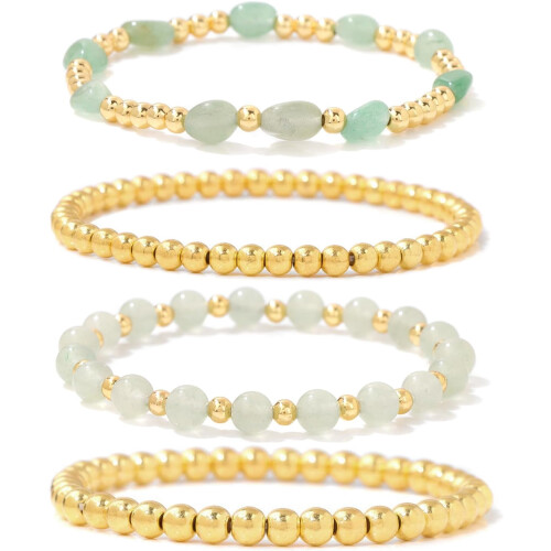 Gold Beaded Bracelet for Women Natural Stone Healing Stack
