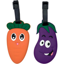 2-pakning med silikonbagasjelapper i fargene gulrot og aubergine