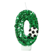 Fotbollsfödelsedagsljus nummer 9 med grönt glitter