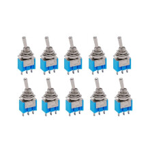 Lot de 10 interrupteurs à bascule miniatures pour montage DIY. 3 pôles. 2 positions. 125 V/6 A. 250