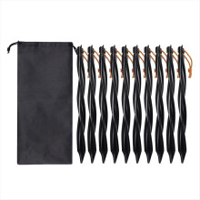 10 x 25cm Outdoor Tent Pegs Ground Nails with Storage Bag Black