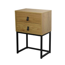 Bedside table with 2 drawers and oak-effect metal legs - JILL