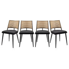 Set of 4 chairs with natural caning and black metal frame, 47 cm wide - SCHILLER