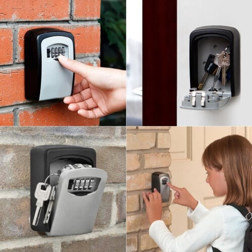 4-Digit Combination Lock Insurance Box, Wall-Mounted Organizer Security Box for Key Storage -- SEC