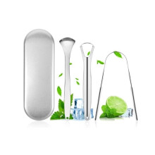 Stainless Steel Tongue Scraper - Cleaning Kit - Convenient Case - Care - Adult - Unisex