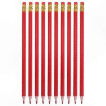 12-pack of pre-sharpened red erasable HB pencils with built-in eraser, suitable for drawing, coloring, testing, and correction.