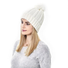 Women's beanie - solid color, large furry, roomy, warm, elastic, hair protection, knitted beanie - white