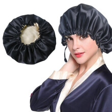 Women's double-layer silk satin nightcap, hair care nightcap, black