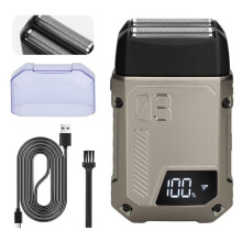 Men's electric foil shaver, 2 adjustable speeds, IPX6 waterproof, with LED display for face, beard and head (grey)